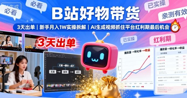 B站好物带货，3天出单，新手月入1W实操拆解，AI生成视频，抓住平台红利期最后机会-吾爱创业网