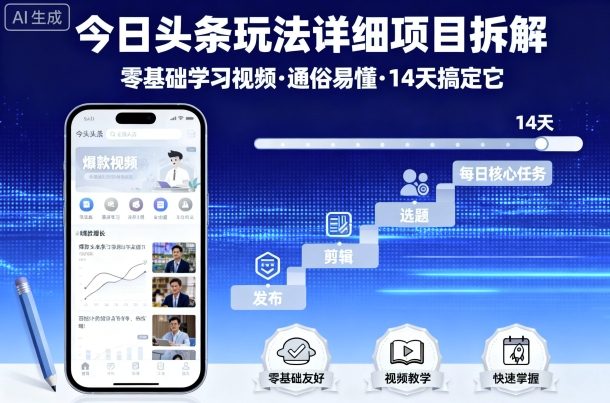 今日头条玩法详细项目拆解，零基础学习视频 通俗易懂 14天搞定它-吾爱创业网