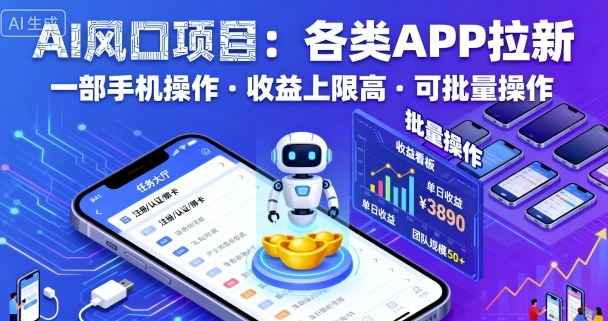 AI风口项目，各类APP拉新，一部手机就可以操作，收益上限高，可批量操作-吾爱创业网