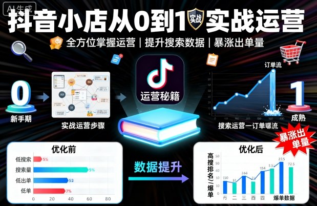 抖音小店从0到1实战运营，帮你全方位掌握小店运营，提升搜索数据与出单量-吾爱创业网