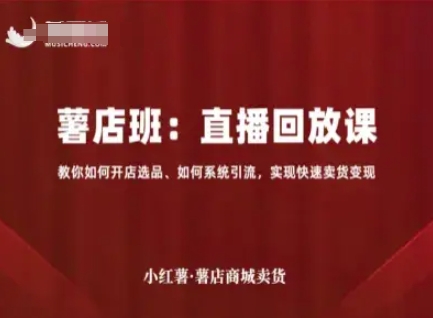 小红薯薯店商城卖货直播回放课，教你如何开店选品、如何系统引流，实现快速卖货变现-吾爱创业网