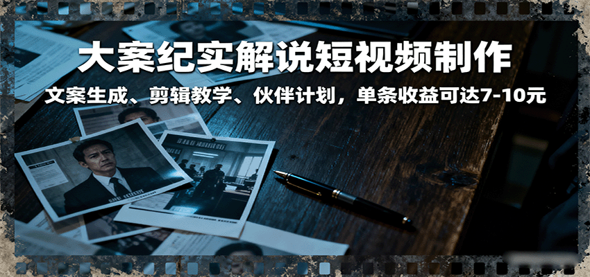 大案纪实解说短视频制作，文案生成、剪辑教学、伙伴计划，单条收益可达7-10元-吾爱创业网