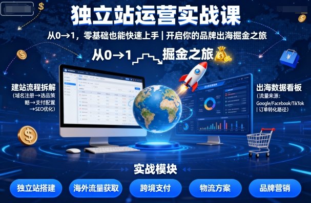 独立站运营实战课，​从0到1，零基础也能快速上手，开启你的品牌出海掘金之旅-吾爱创业网