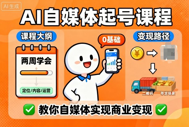 AI自媒体起号课程，0基础小白两周学会，教你自媒体实现商业变现-吾爱创业网