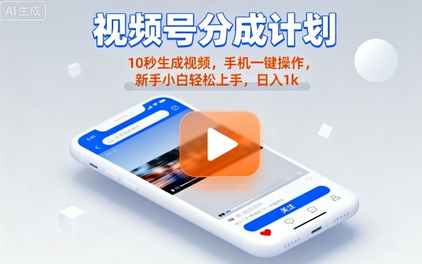 视频号分成计划懒人玩法，10秒生成视频，手机一键操作，新手小白轻松上手，日入1K【揭秘】-吾爱创业网