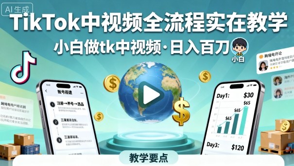 TikTok中视频全流程实操教学，小白做tk中视频，日入百刀-吾爱创业网