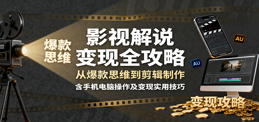 影视解说变现全攻略：从爆款思维到剪辑制作，含手机电脑操作及变现实用技巧-吾爱创业网