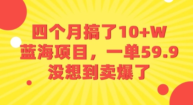 四个月搞了10+W的蓝海项目，一单59.9米，没想到卖爆了-吾爱创业网