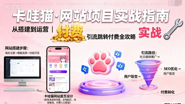 卡哇猫·网站项目，网站搭建与运营以及引流跳转付费-吾爱创业网