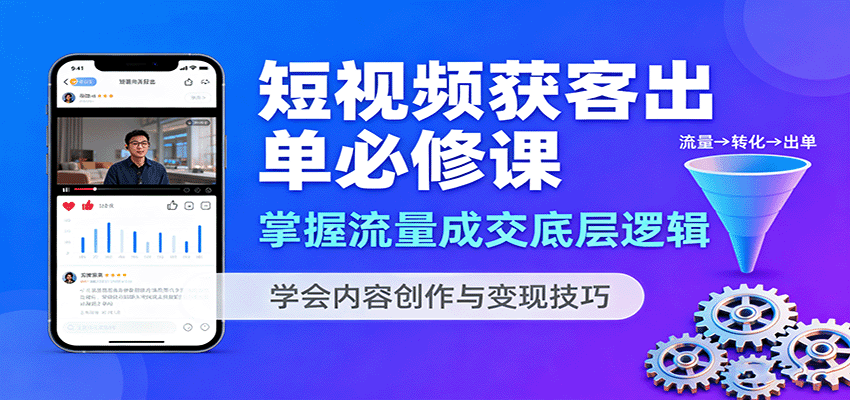 短视频获客出单必修课：掌握流量成交底层逻辑，学会内容创作与变现技巧-吾爱创业网