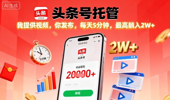 【头条号托管】我提供视频，你发布，每天5分钟，最高躺入2W+【揭秘】-吾爱创业网
