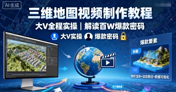 三维地图视频制作教程，大V全程实操，解读百W爆款密码-吾爱创业网