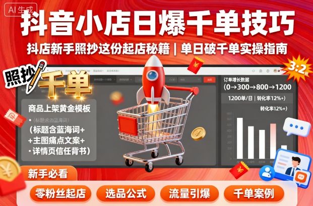 抖音小店日爆千单技巧，抖店新手照抄这份起店秘籍，单日破千单-吾爱创业网