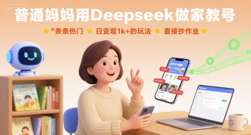 普通妈妈用Deepseek做家教号，条条热门，日变现1k+的玩法，直接抄作业-吾爱创业网