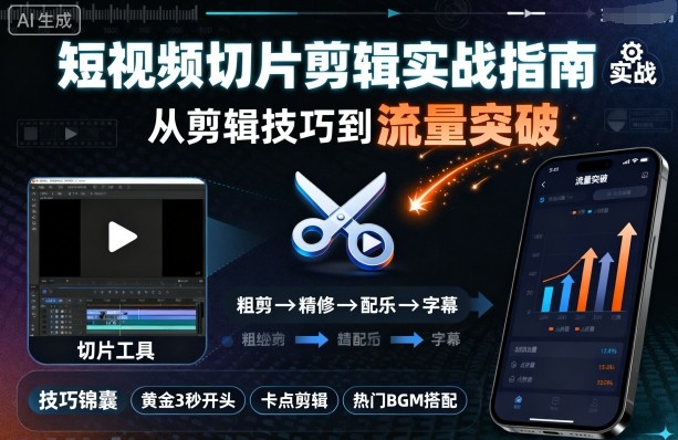 短视频切片剪辑实战指南，从剪辑技巧到流量突破-吾爱创业网