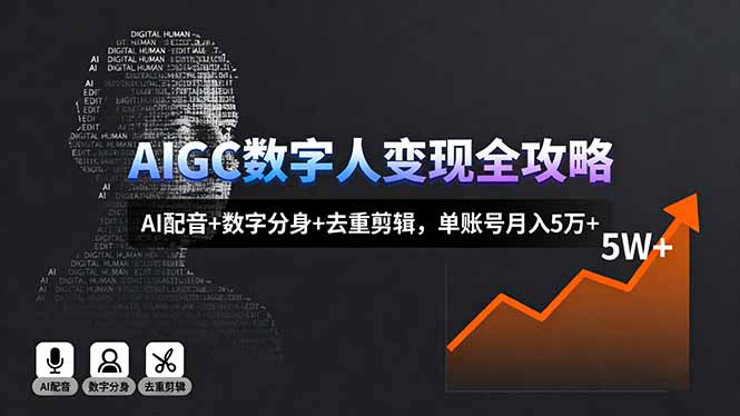 （16143期）AIGC数字人变现全攻略，AI配音+数字分身+去重剪辑，单账号月入5万+-吾爱创业网