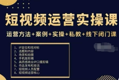 短视频运营实操课,运营方法+案例+实操+私教+线下闭门课-吾爱创业网