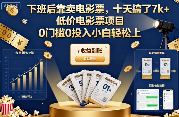 下班后靠卖电影票，十天搞了7k+，低价电影票项目，0门槛0投入小白轻松上手【揭秘】-吾爱创业网