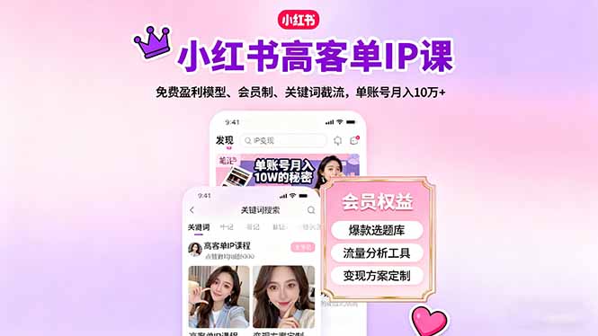 （16295期）小红书高客单IP课，免费盈利模型、会员制、关键词截流，单账号月入10万+-吾爱创业网