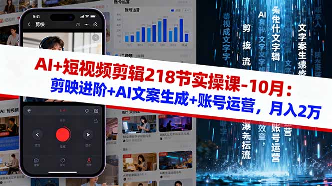 （16353期）AI+短视频剪辑218节实操课-10月：剪映进阶+AI文案生成+账号运营，月入2万-吾爱创业网