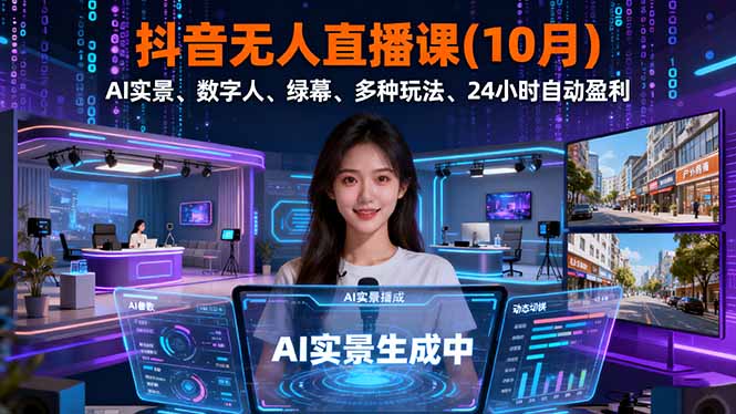(16355期)抖音无人直播课(10月),AI实景、数字人、绿幕、多种玩法、24小时自动盈利-吾爱创业网