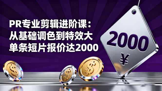 (16381期)PR专业剪辑进阶课:从基础调色到特效大片的进阶技能,单条短片报价达2000-吾爱创业网