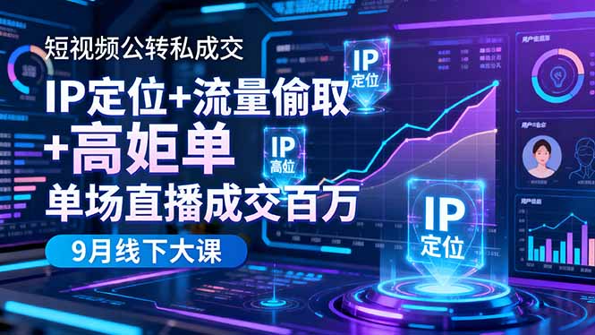 （16407期）短视频公转私成交9月线下大课，IP定位+流量偷取+高客单，单场直播成交百万-吾爱创业网