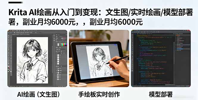 (16222期)Krita AI绘画从入门到变现:文生图/实时绘画/模型部署,副业月均6000元-吾爱创业网