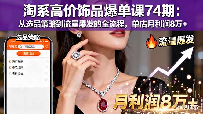 (16351期)淘系高价饰品爆单课74期:从选品策略到流量爆发的全流程,单店月利润8万+-吾爱创业网