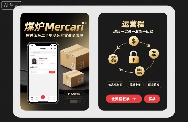 煤炉Mercari国外闲鱼二手电商运营实战全流程,仿品高利润,简单上手,闷声搞钱-吾爱创业网