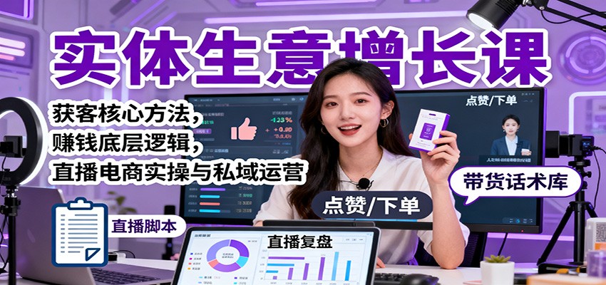 实体生意增长课：获客核心方法，赚钱底层逻辑，直播电商实操与私域运营-吾爱创业网