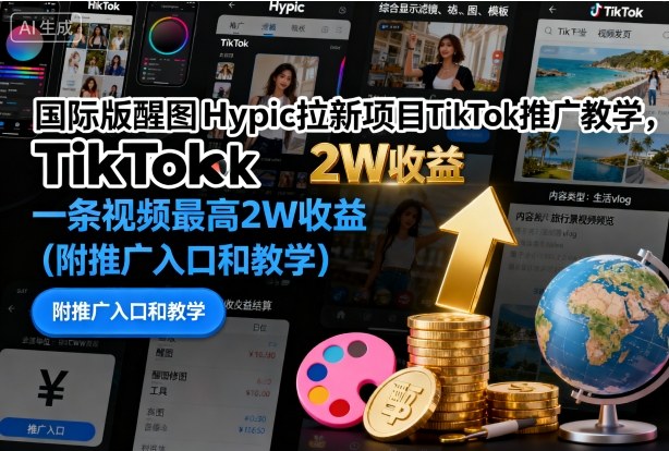 国际版醒图Hypic拉新项目TikTok推广教学,一条视频最高2W收益(附推广入口和教学)-吾爱创业网