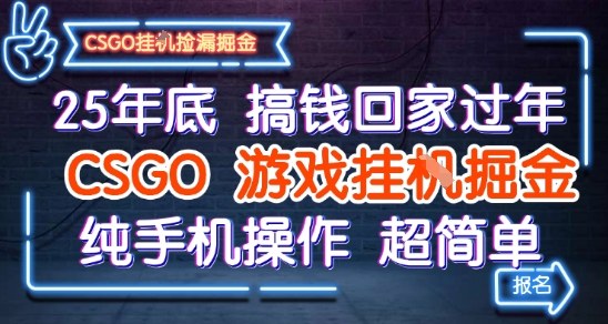 25年底搞钱回家过年,CSGO游戏挂G掘金,纯手机操作超简单【揭秘】-吾爱创业网