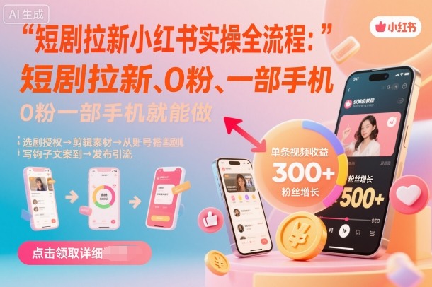 短剧拉新小红书实操全流程,0粉一部手机就可以做,详细教程-吾爱创业网