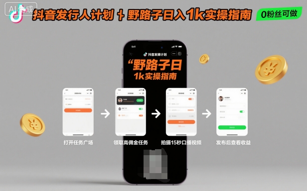 抖音发行人计划全新野路子玩法,随时随地,只要有手机,就能操作,日入1k+【揭秘】-吾爱创业网