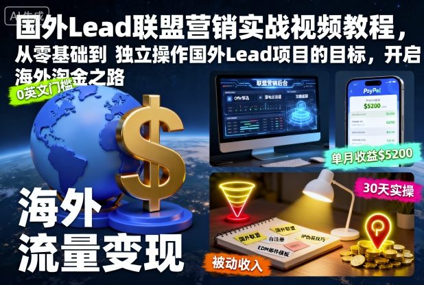 国外Lead联盟营销实战视频教程,从零基础到独立操作国外Lead项目的目标,开启海外淘金之路-吾爱创业网