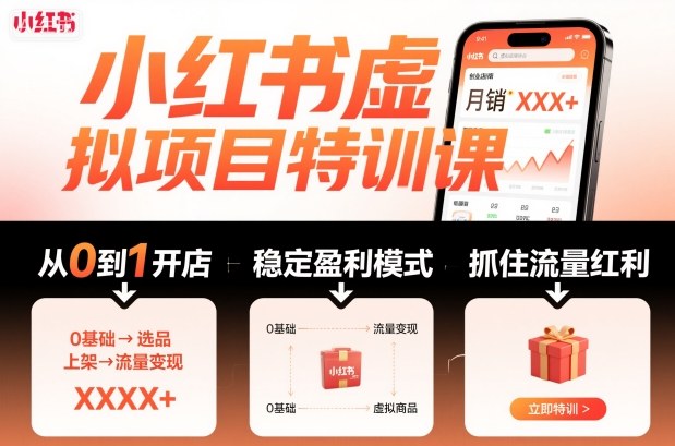 小红书虚拟项目特训课,帮你从0到1打造稳定盈利的店铺,抓住流量红利(更新9月)-吾爱创业网