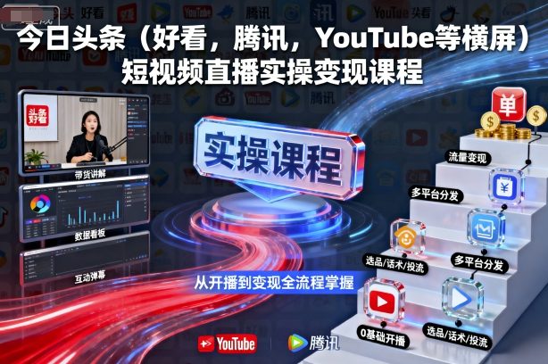今日头条（好看，腾讯，YouTube等横屏）短视频直播实操变现课程-吾爱创业网