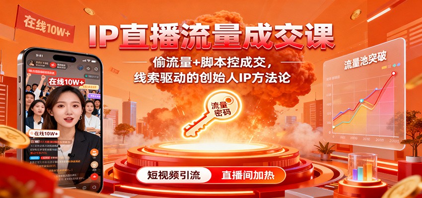 IP直播流量成交课:偷流量+脚本控成交,线索驱动的创始人IP方法论-吾爱创业网