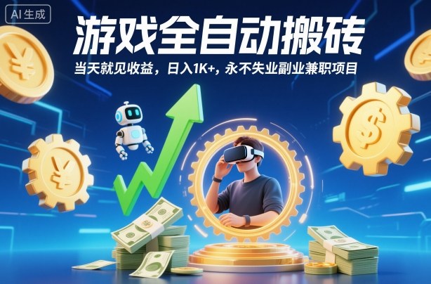 游戏全自动搬砖,当天就见收益,日入1K+,永不失业副业兼职项目【揭秘】-吾爱创业网