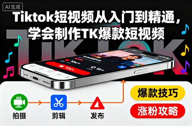 Tiktok短视频从入门到精通,学会制作TK爆款短视频-吾爱创业网