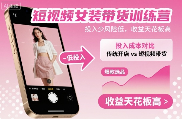 短视频女装带货训练营,投入少风险低,收益天花板高-吾爱创业网