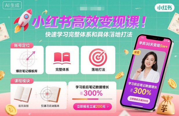 小红书高效变现课,快速学习小红书完整体系和具体落地打法-吾爱创业网