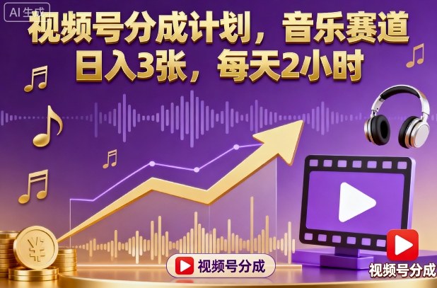 视频号分成计划,音乐赛道,日入3张,每天2小时-吾爱创业网