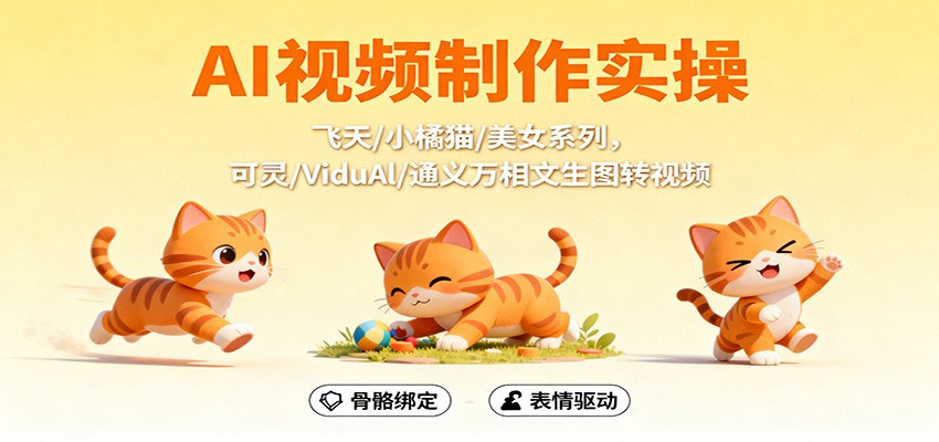 AI视频制作实操,飞天/小橘猫/美女系列,可灵/ViduAl/通义万相文生图转视频-吾爱创业网