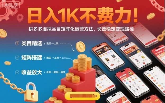 日入1K不费力!拼多多虚拟类目矩阵化运营方法,长效稳定变现路径-吾爱创业网