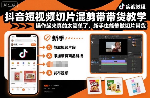 抖音短视频切片混剪带货教学,操作起来真的太简单了,新手也能做切片带货-吾爱创业网