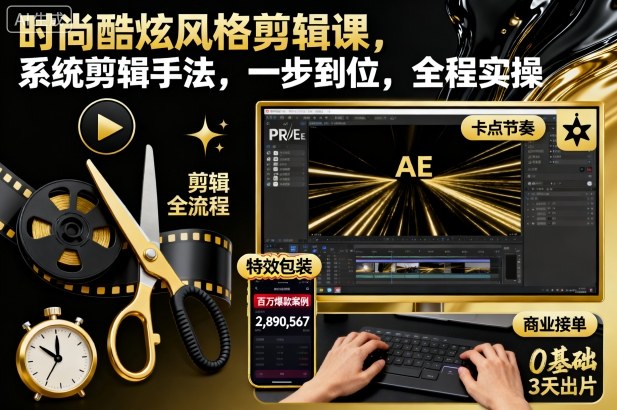 时尚酷炫风格剪辑课,系统剪辑手法,一步到位,全程实操-吾爱创业网