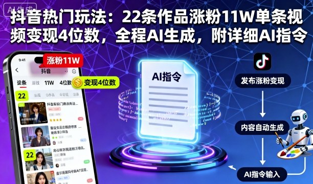 抖音热门玩法：22条作品涨粉11W单条视频变现4位数，全程AI生成，附详细AI指令-吾爱创业网