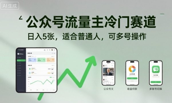 公众号流量主冷门赛道,日入5张,适合普通人,可多号操作-吾爱创业网